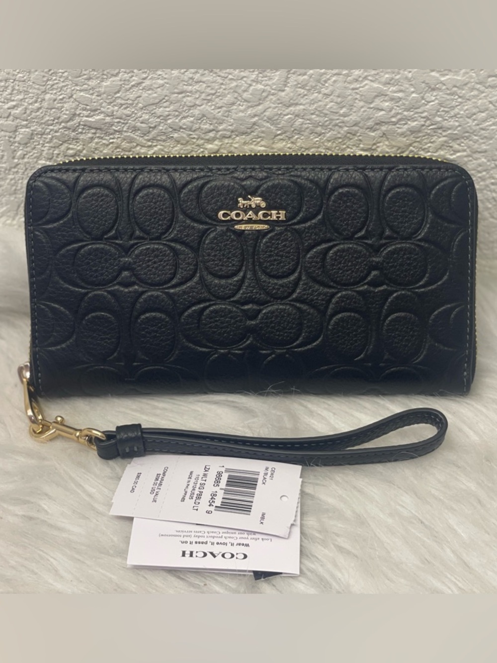 NWT Coach CEW21 Long Zip Around Wallet In Signature Leather Gold/Black